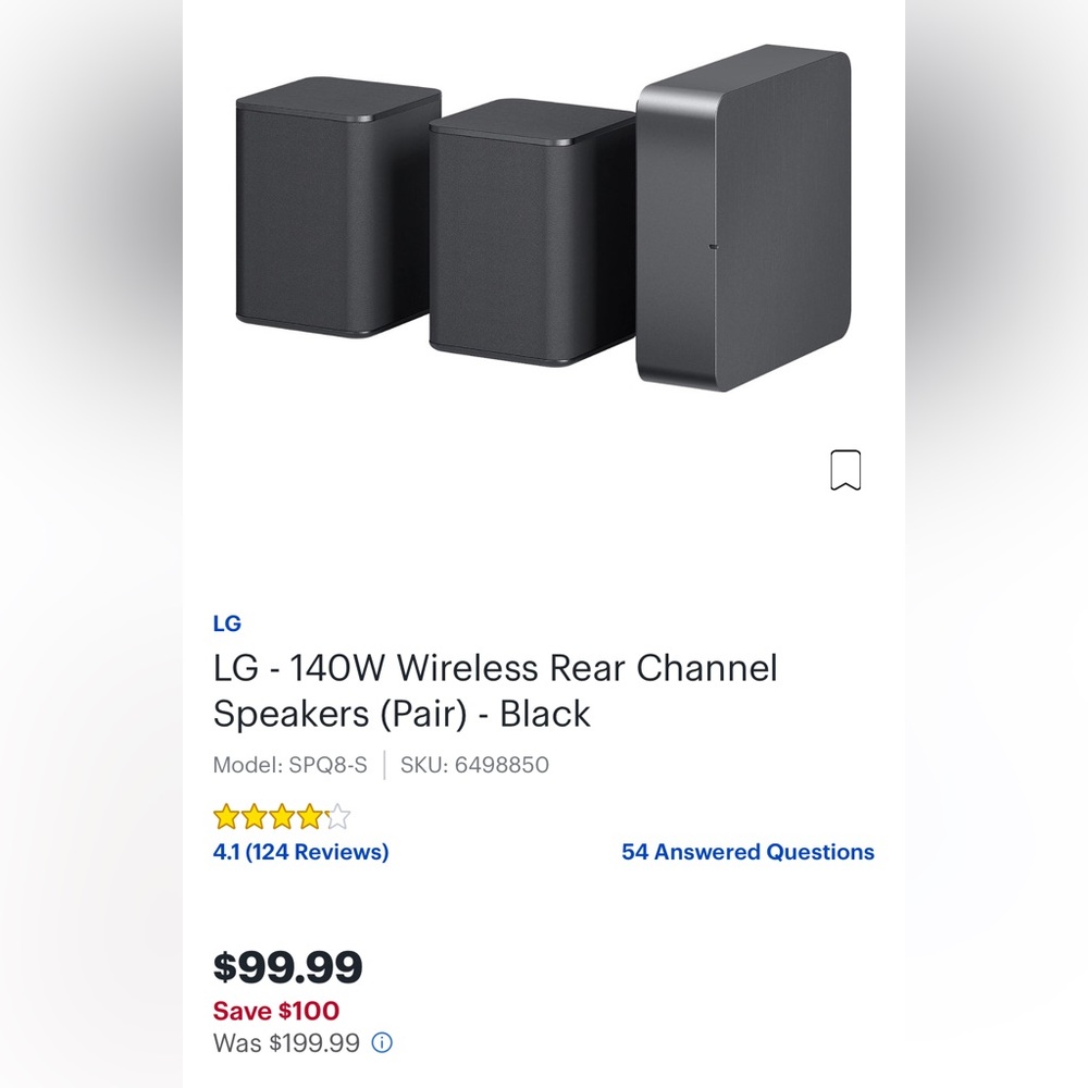 LG Soundbar w/woofer, LG BT Speakers, & Sanus Speaker Stands.